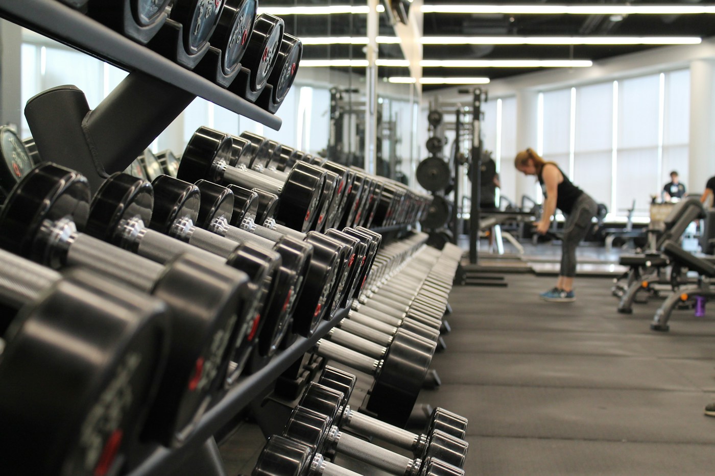 Indoor gym with strength-training equipment