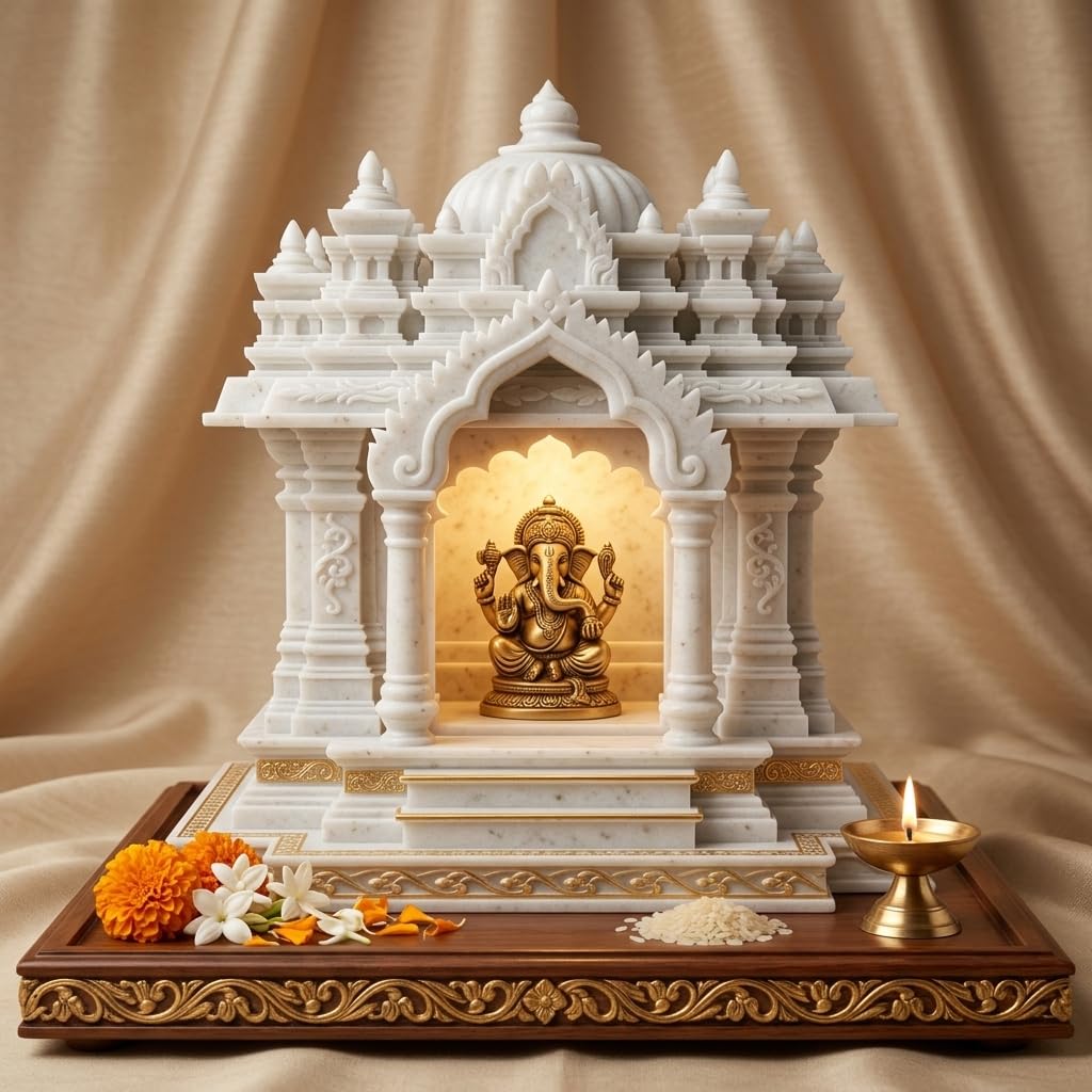 White and gold mini mandir product image
